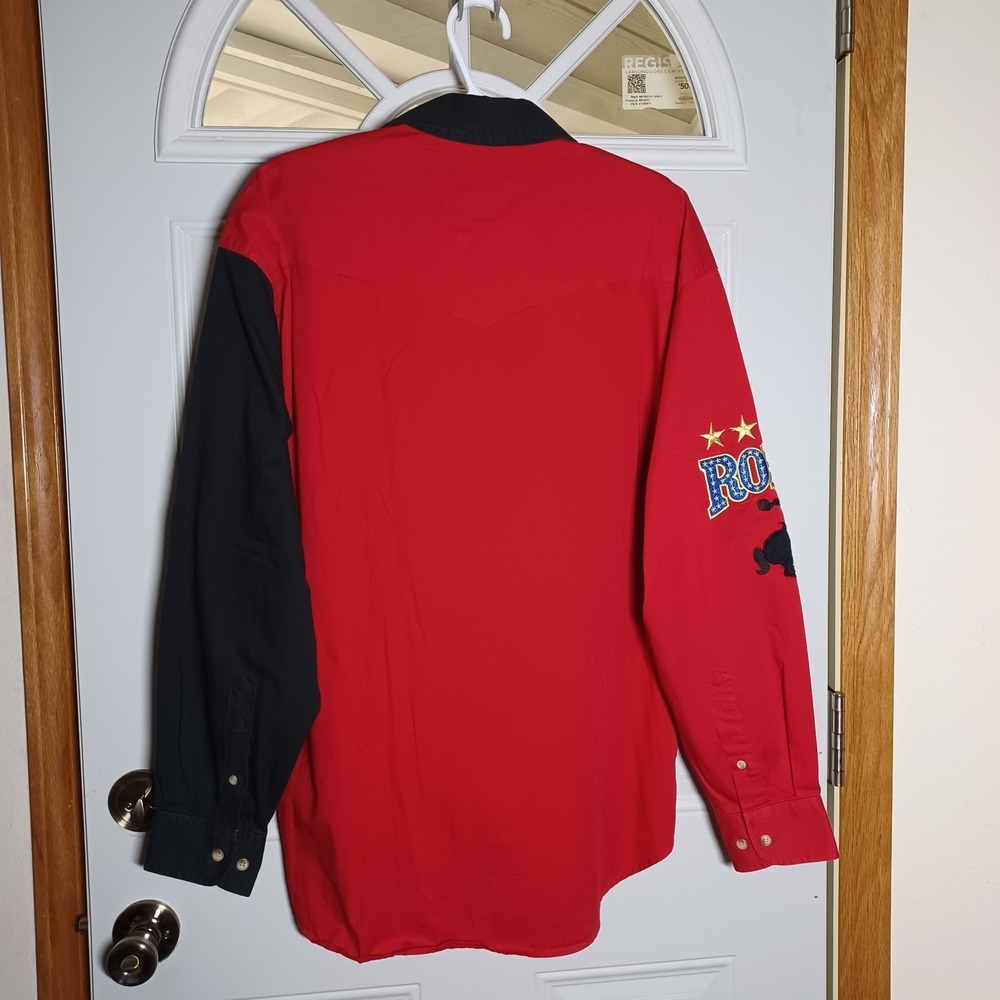 Rodeo Rider Red Black Colorblock Split Design L/S Embroidered Rodeo Star Cowboy - Picture 4 of 8